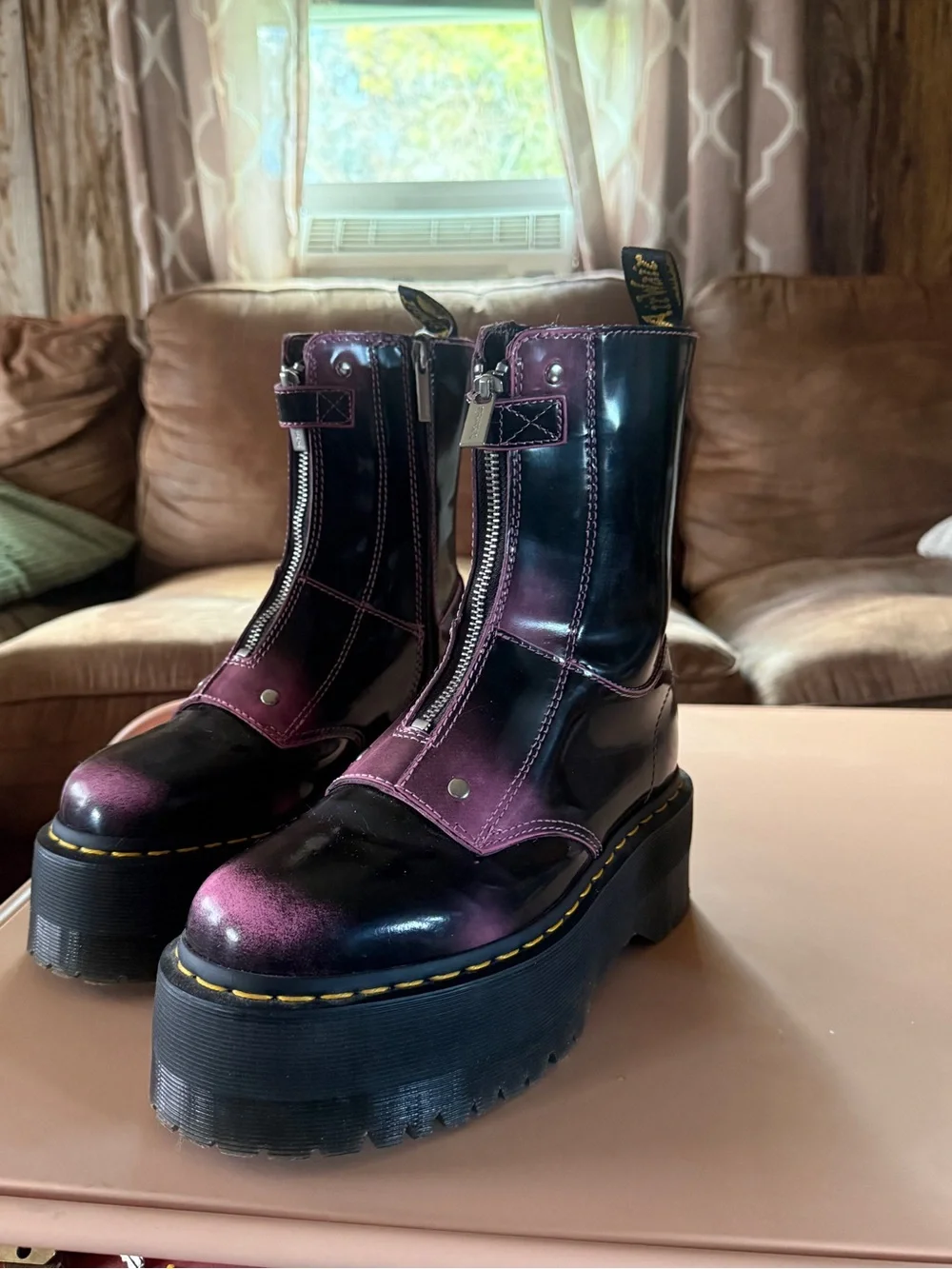 Dr. Martens Black and Purple Platform Combat Boots